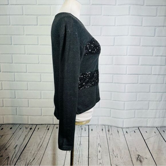 10/$25🦋 Xhilaration Black Sequin Stripe Crew Neck Sweater - Size Small - Picture 5 of 10